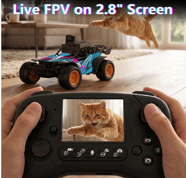 RC Car with Camera, RC Truck, Remote Control Car, 2.4GHz 2.8 Screen, 60 Adjustable Camera, Live Video