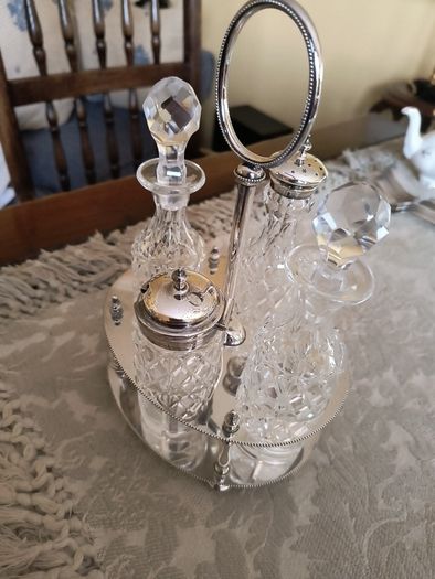Silver & Cut Glass Condiment Set.
