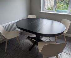 Extendable Black Dining Table & 4 Cream Chairs