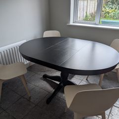 Extendable Black Dining Table & 4 Cream Chairs