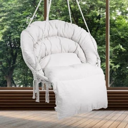 Hanging Hammock Swing Chair, 330 Lbs Capacity, Macrame Hanging Chair with Cushion and Mounting Hardware, Cotton Rope Swing Chair for Bedroom, Balcony, Patio, Garden, Beige