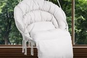 Hanging Hammock Swing Chair, 330 Lbs Capacity, Macrame Hanging Chair with Cushion and Mounting Hardware, Cotton Rope Swing Chair for Bedroom, Balcony, Patio, Garden, Beige