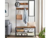 Coat Rack with Hooks, Clothes Rack with Mirror, Shoe Bench and Shelves, 36 x 98 x 185 cm, for Hallway, Bedroom, Living Room, Vintage Brown/Black