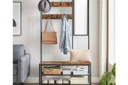 Coat Rack with Hooks, Clothes Rack with Mirror, Shoe Bench and Shelves, 36 x 98 x 185 cm, for Hallway, Bedroom, Living Room, Vintage Brown/Black