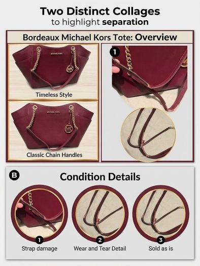 Michael Kors Burgundy Leather Tote Bag (Gold Hardware & Charm)