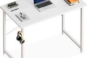 80x40 cm Desk, Small Computer Desk for Home Office, Study Office Table with Headphone Hooks for Small Space, Easy Assembly, White
