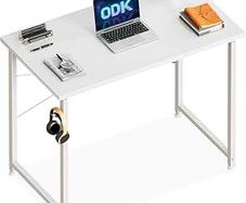 80x40 cm Desk, Small Computer Desk for Home Office, Study Office Table with Headphone Hooks for Small Space, Easy Assembly, White