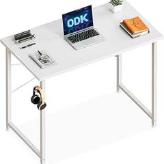 80x40 cm Desk, Small Computer Desk for Home Office, Study Office Table with Headphone Hooks for Small Space, Easy Assembly, White