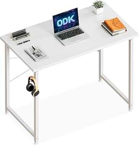 80x40 cm Desk, Small Computer Desk for Home Office, Study Office Table with Headphone Hooks for Small Space, Easy Assembly, White