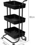 3 Tier Storage Trolley on Wheels Cart Kitchen Utility Rolling Rack Tray Shelf for Kitchen Bathroom Laundry and Office (Black) Image 3