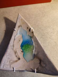 Blue Green Aqua Ocean and Beige sandy Ceramic Art Triangles Wall Hanging