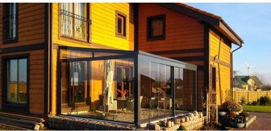 Tempered glass pergola with sliding door