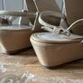 sandals low wedge beige suede size 5 Image 9