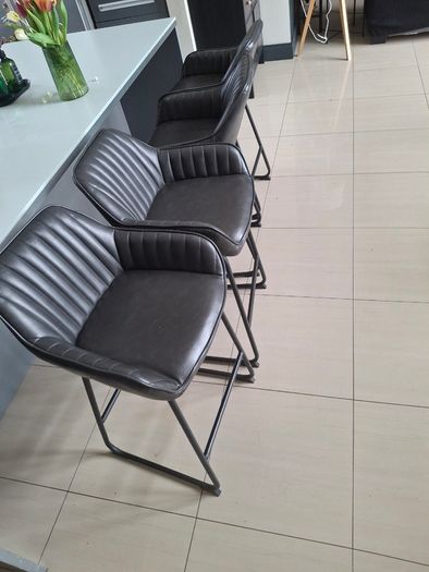 4 Grey high Stool leather chairs