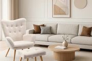 Armchair with Footstool Comfy Velvet Armchair Living Room Reading Chair Bedroom Accent Chairs Lounge Relax Arm Chair, Beige