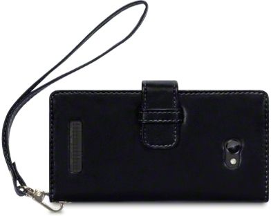 New Htc Windows Phone 8x Premium Pu Leather Wallet Black & Hot Pink  With Floral Interior / Black With Tan Inside