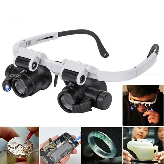 2XLED Watch Jeweler Repair Magnifier Head-Mounted Headband Adjustable Magnifying Head Eye Glasses Loupe Lens