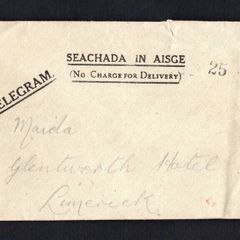 1942 Ireland 15th November Limerick (Luimneach handstamp on Telegram), Co. Tipperary Telegram Envelope and Contents 4