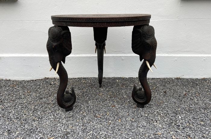 A Superb late 19th Century Indian Carved Hardwood Elephant Occasional / Side Table