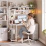 Computer Desk with Drawers & Display Shelves, 120 x 50 cm White Office Desk with Storage & Pegboard, Study Work Desk with Storage, Girls PC Desk for Home Office, Bedroom and Creative Spaces Image 2