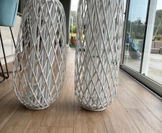 White Wicker Lantern Pair