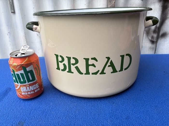 vintage circular enamel bread bin