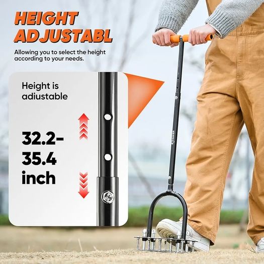 Lawn Aerator Tool, Lawn Aerator with 15 Iron Spikes, Automatic Leaf and Dirt Cleaning with Spring-Loaded Design, Metal Manual Aerator for Loosening Soil Aerating Patio, Yard, Garden