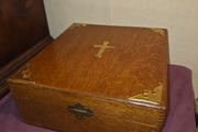 Antique Oak Church Box with Brass Cross
