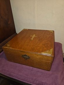 Antique Oak Church Box with Brass Cross