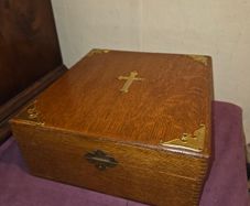 Antique Oak Church Box with Brass Cross