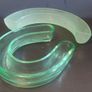 Fabulous Pair of Art Deco Green Glass Posy Vases by Bagley & Co, Green Glass Horseshoe Vase and Frosted Green Glass Semi Circular Ring Vase, both circa 1930s Image 4