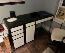 Black and white desk with integrated drawer unit