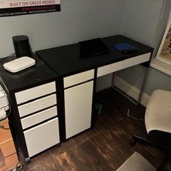 Black and white desk with integrated drawer unit