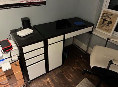 Black and white desk with integrated drawer unit
