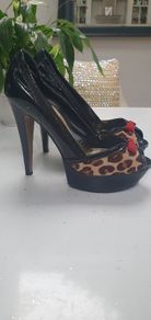 RIVER ISLAND platform peep toe leopard print heels Sz 38/5UK - Rrp 75 (New)