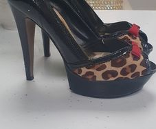 RIVER ISLAND platform peep toe leopard print heels Sz 38/5UK - Rrp 75 (New)