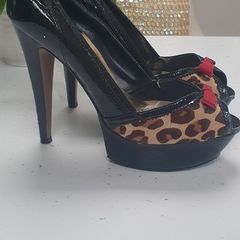 RIVER ISLAND platform peep toe leopard print heels Sz 38/5UK - Rrp 75 (New)