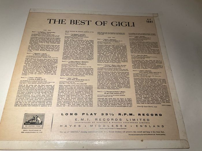 The Best Of Gigli 1959 album vinyl GET ANOTHER FREE
