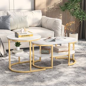 Coffee table/ Set of 2 Coffee Table/ Coffee Table with Storage Side Table, Marble Effect Coffee Table/ Modern metal Frame, Nesting Side Table.