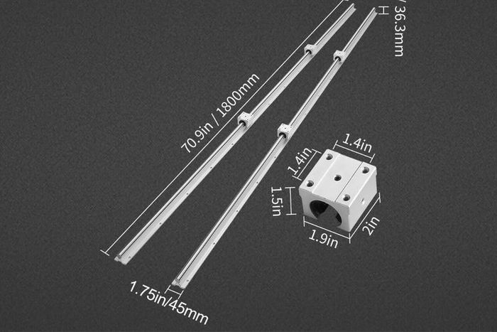 Linear Guide Rail Set, SBR20 1800mm, 2 PCS 70.9 in/1800 mm SBR20 Guide Rails and 4 PCS SBR20UU Slide Blocks, Linear Rails and Bearings Kit for Automated Machines DIY Project CNC Router Machines