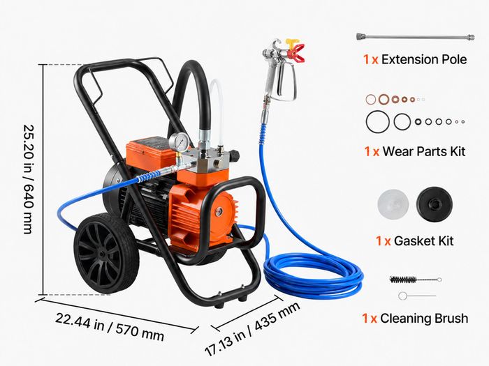 Airless Paint Sprayer 2000W 3300 PSI Heavy Duty Electric Paint Spray Machine with Trolley & 10m Hose