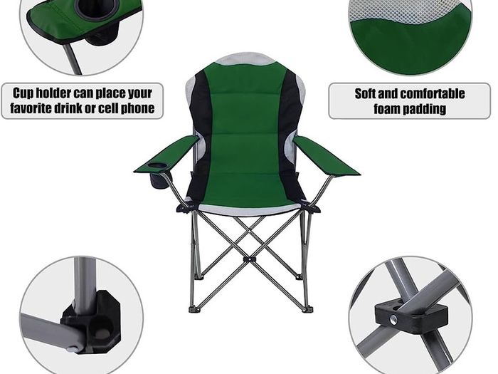 Camping Chair, Padded Camping Chairs for Adults with Armrests and Cup Holder, Heavy Duty Folding Chair Portable for Fishing Beach, Perfect for Caravan Trips, BBQs, Garden, Picnic, Travelling (FREE SHIPPING)