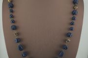 Antique African Style Cobalt Blue Glass &amp; Brass Beads Long Necklace