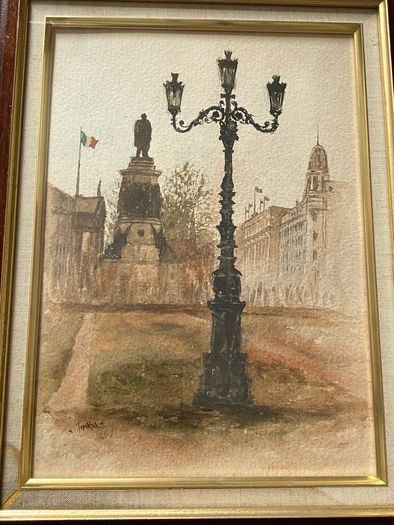 Edward Tomkus (1936) O Connell street  Dublin Watercolour