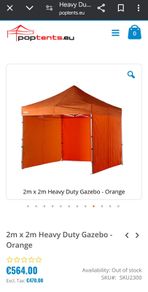 2m x 2m orange Pop Up Tent Gazebo