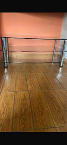 Heavy Duty Clear Glass TV Stand with Silver/Chrome Legs