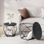 Round Coffee Table, Set of 2, Side Table, Sofa End Table, Modern Style, Removable Top, Steel Frame, for Living Room, Black Image 9