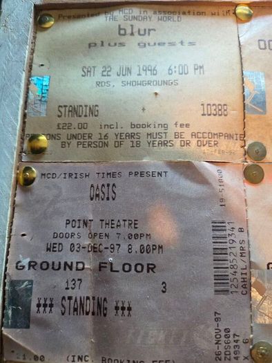 Blur, Oasis, Radiohead, Pulp, OCS 90's concert ticket collection