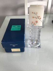Duisce Cut Glass crystal candle holder with candle.