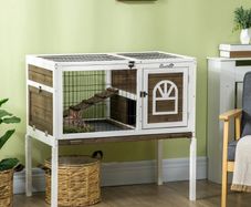 Wooden Rabbit Hutch, Guinea Pig Cage, with Removable Tray, Openable Roof